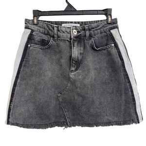 ZARA SIDE STRIPE A LINE DENIM FRINGE‎ MINI SKIRT SMALL